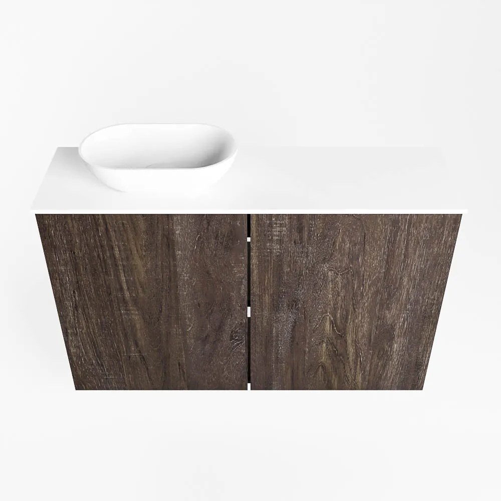 Mondiaz Fowy toiletmeubel 80cm dark brown met witte waskom links zonder kraangat