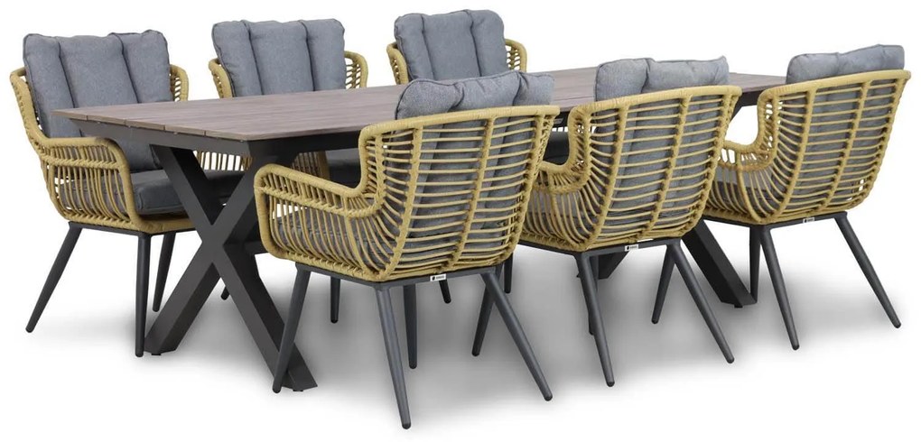 Tuinset 6 personen 240 cm Wicker/Aluminium/Aluminium/wicker Taupe Coco Azzano/Forest