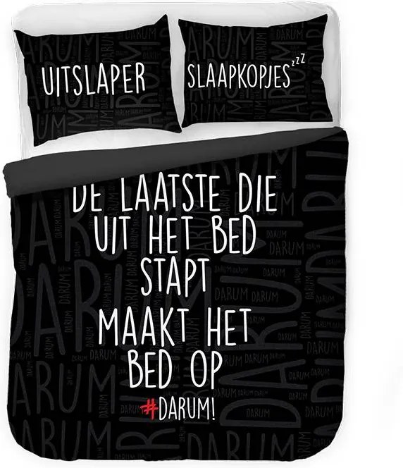 #DARUM! #DARUM! Bed Opmaken! - Zwart 1-persoons (140 x 220 cm + 1 kussensloop) Dekbedovertrek