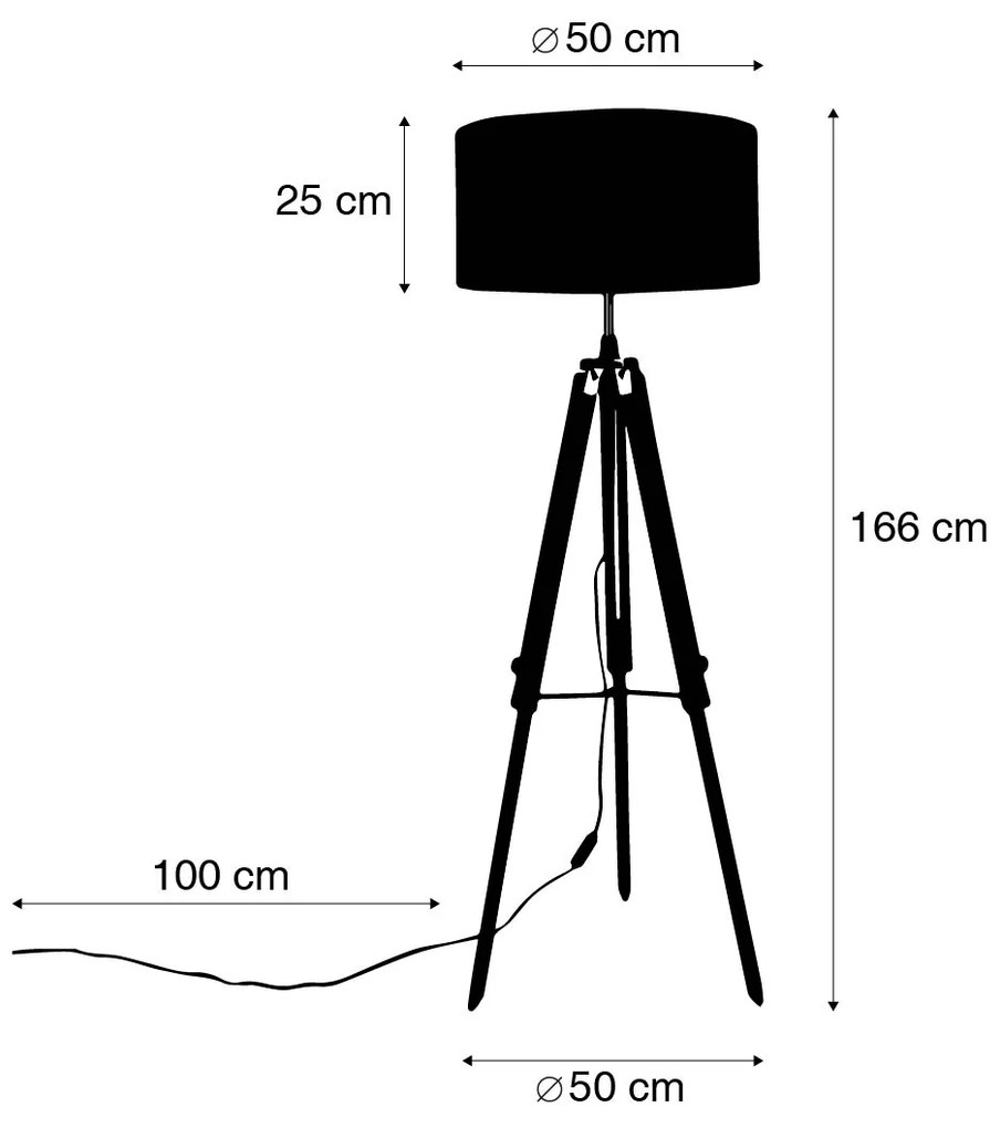 Vloerlamp messing met kap lichtbruin 50 cm tripod - Cortin Industriele / Industrie / Industrial, Landelijk E27 rond Binnenverlichting Lamp