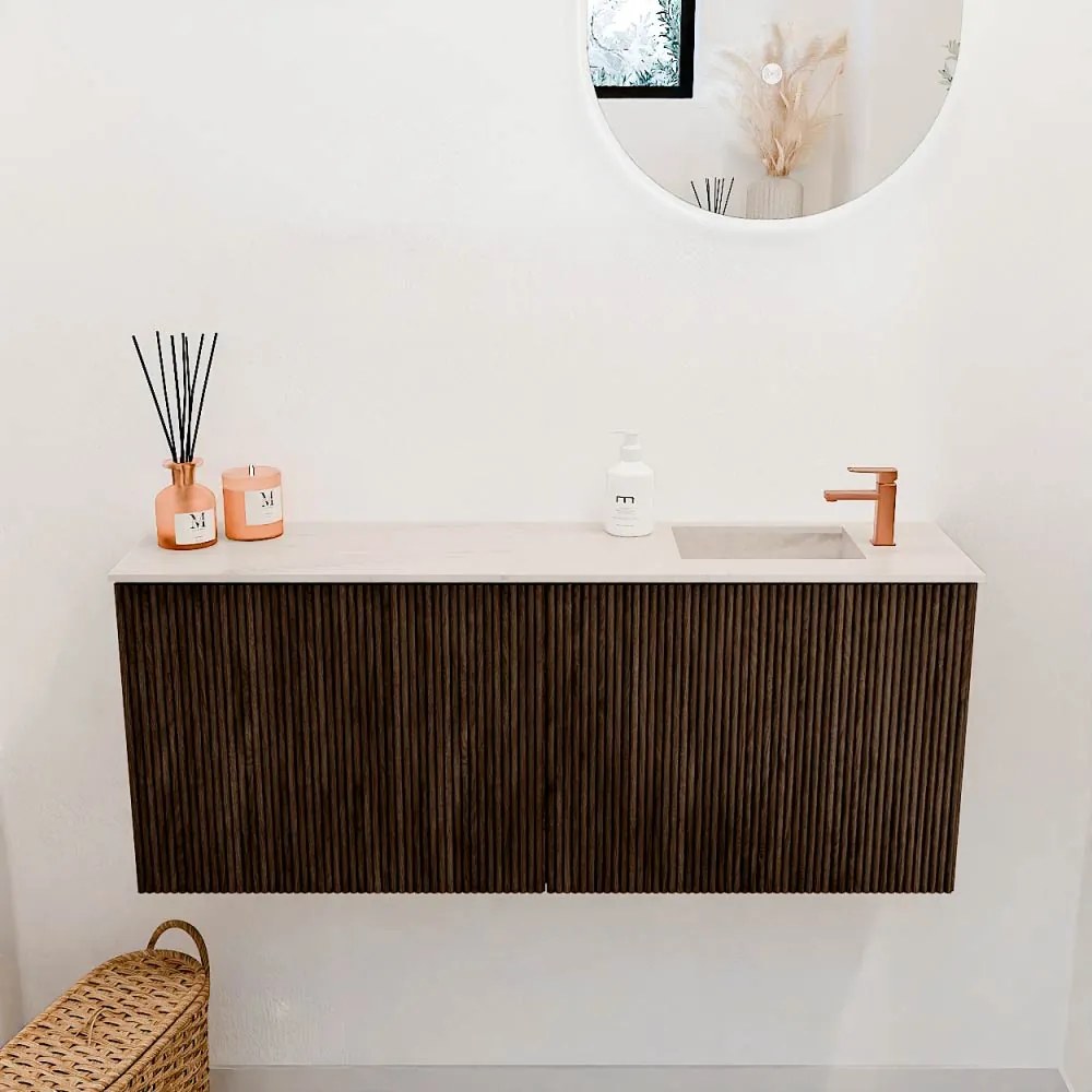 Mondiaz Joya DLux 100cm toiletmeubel walnut met wastafel faye rechts 1 kraangat meli