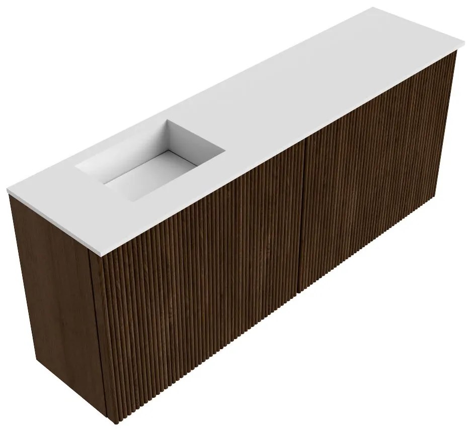 Mondiaz Joya 100cm toiletmeubel walnut met wastafel faye links zonder kraangat talc