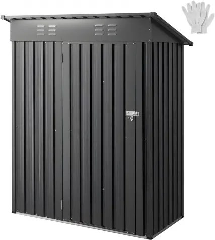 VEVOR Metalen Gereedschapsschuur, Gereedschapsschuur met Afsluitbare Deur en 2 Ventilatiesleuven, Tuinschuur voor Buitenopslag voor Achtertuin, Tuin, Terras, Fiets, 1533 x 876 x 1815 mm