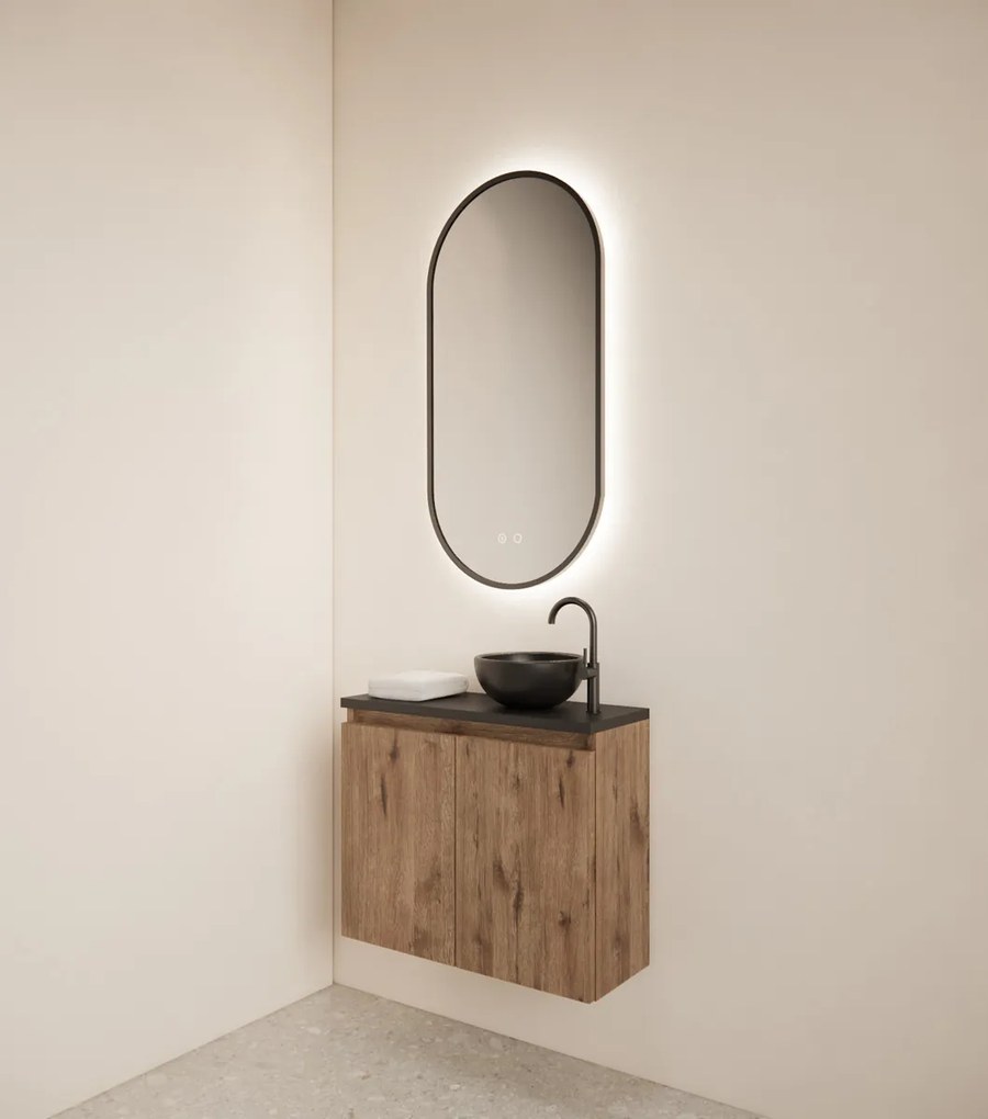 Gliss Design Echo toiletmeubel 60cm castle eiken met toppaneel zwart mat