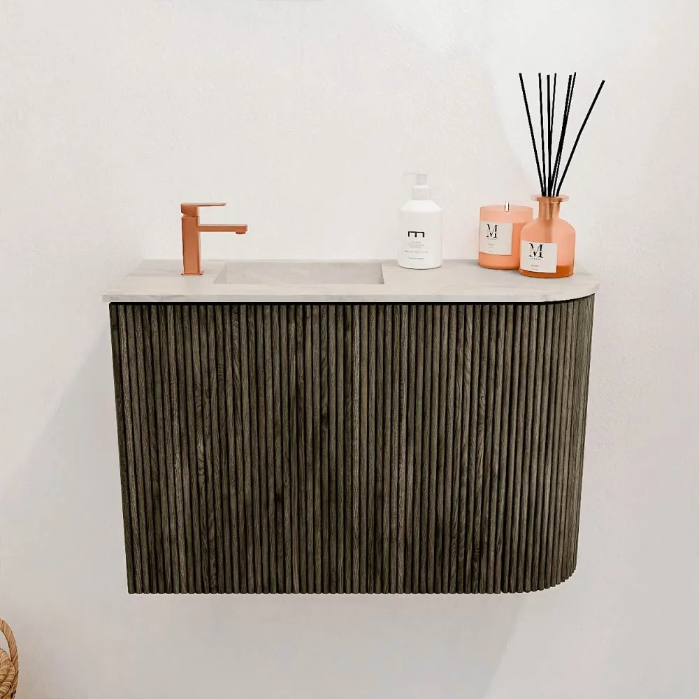 Mondiaz Joya DLux 60cm toiletmeubel ronding rechts shadow met wastafel faye links 1 kraangat ostra