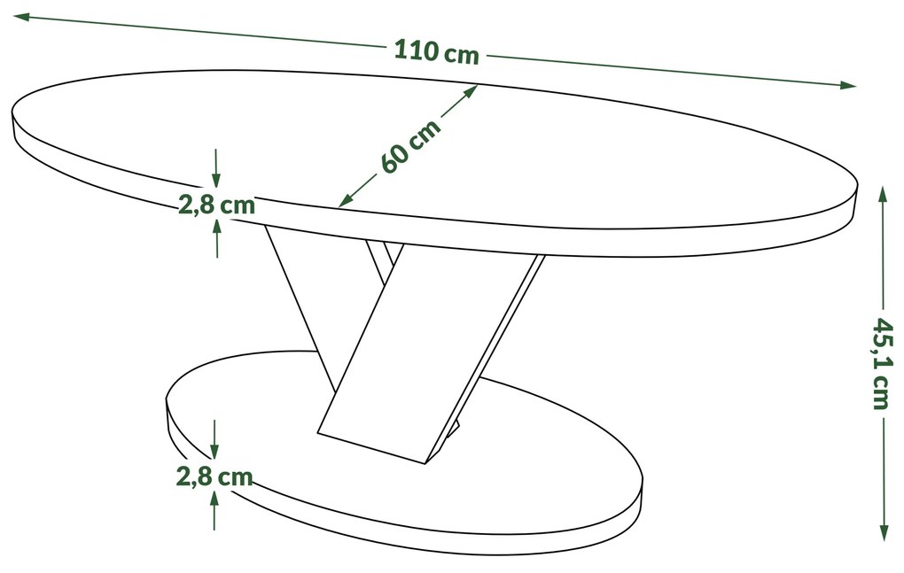 LOVA Eik Bruin/Zwart - OVALE SALONTAFEL 110x60 cm MODERNE KOFFIETAFEL