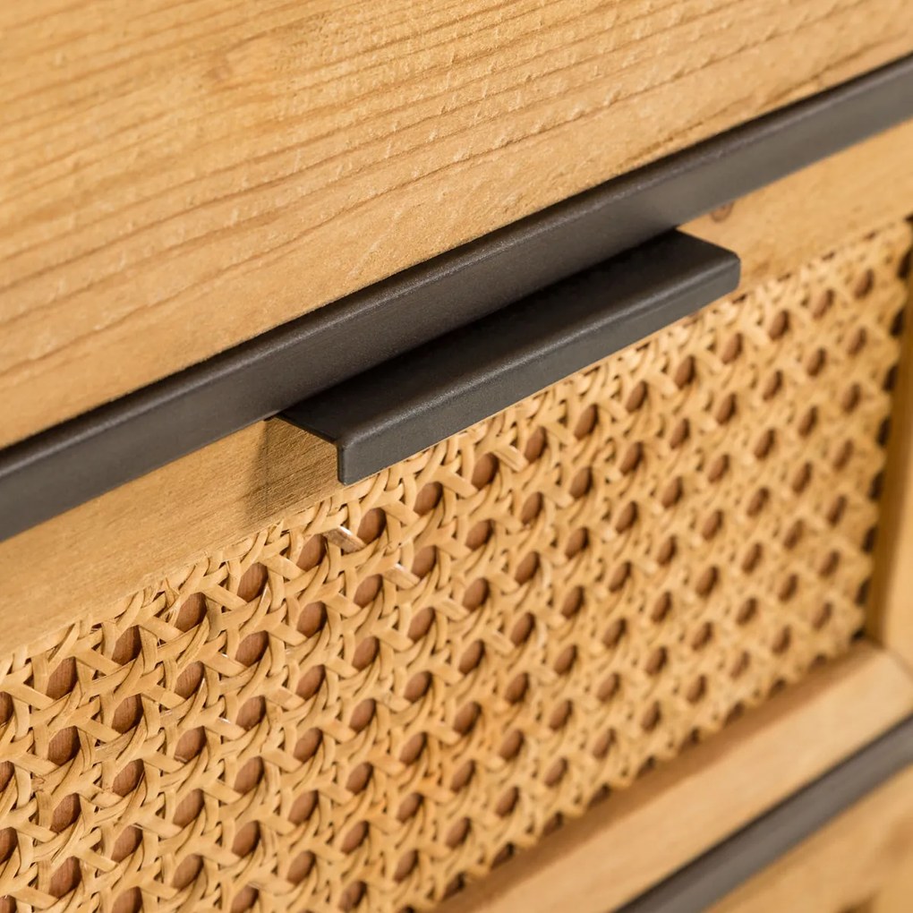 Kave Home Kyoko Rotan Webbing Dressoir Zwart Staal - 120x40x75cm.