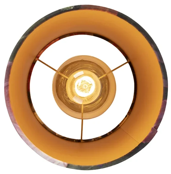 Stoffen Plafondlamp met velours kap bloemen met goud 25 cm - Combi zwart Klassiek / Antiek E27 rond Binnenverlichting Lamp