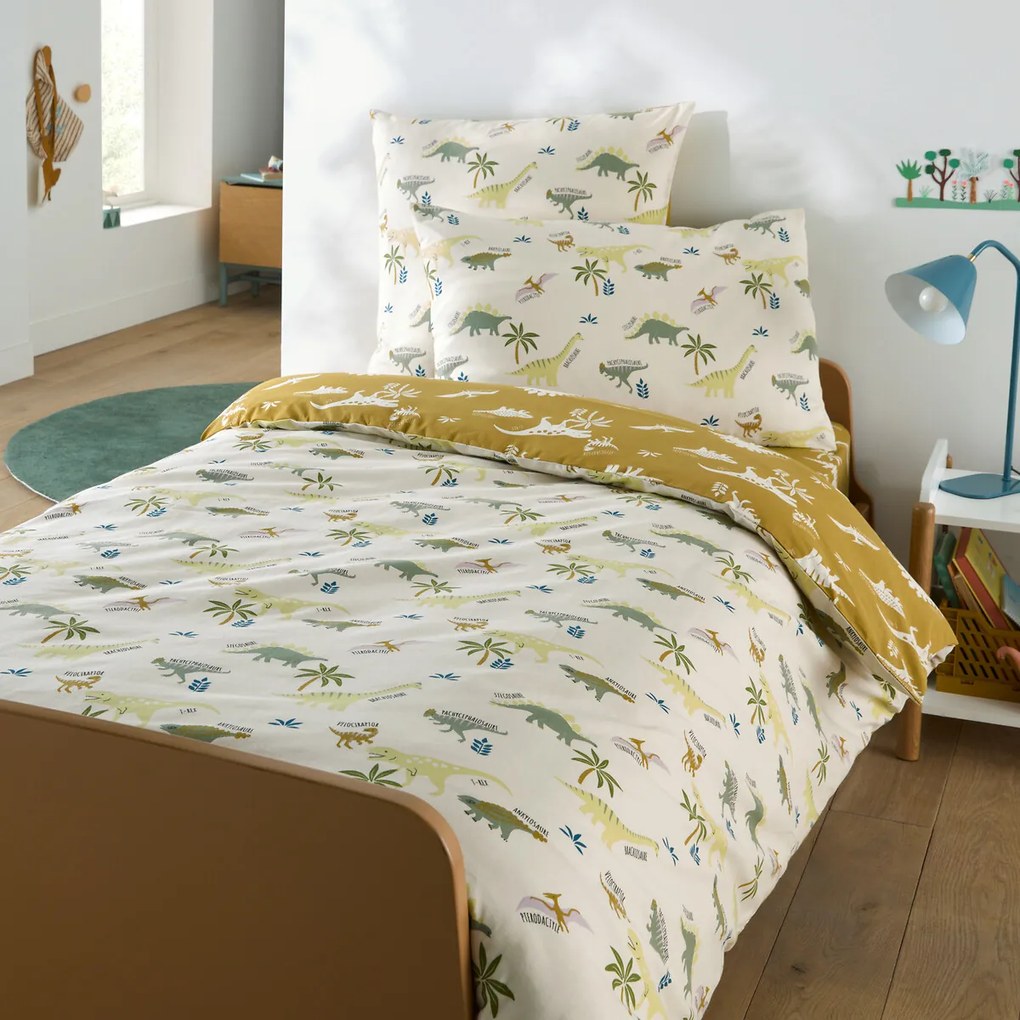 Kussensloop voor kinderen, biologisch katoen, dinosaurusopdruk, ALNIS