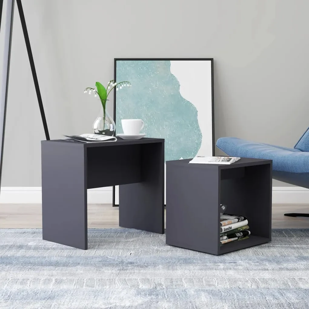 vidaXL Salontafelset 48x30x45 cm spaanplaat grijs