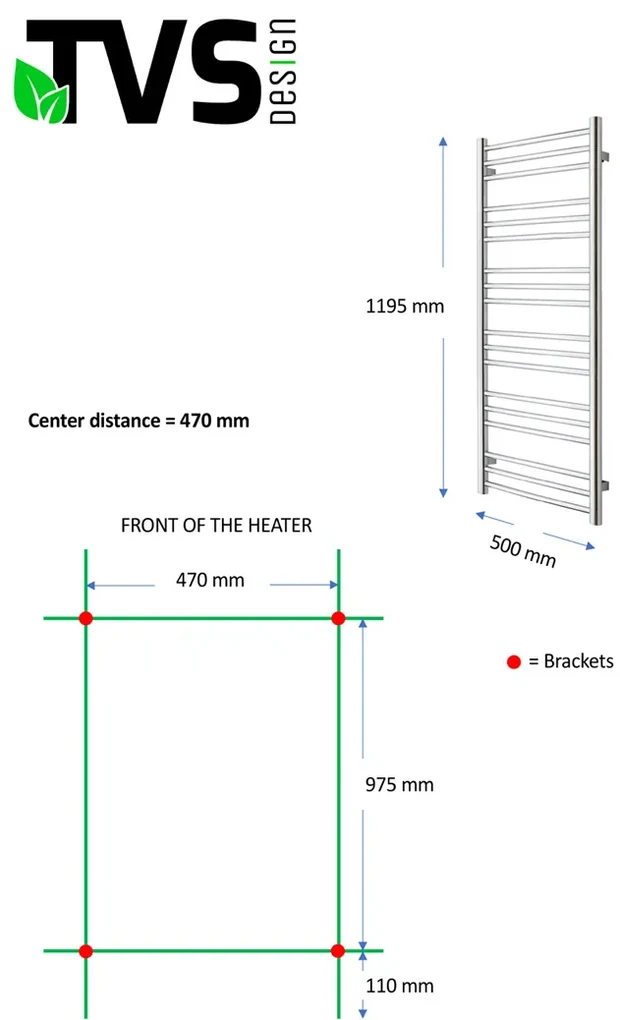 TVS Design Pivo handdoekradiator chroom 276W 119,5x50cm