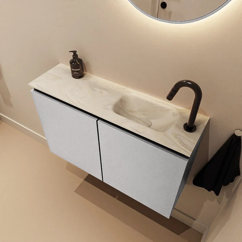 Mondiaz Ture DLux toiletmeubel 80cm plata met wastafel ostra rechts met kraangat