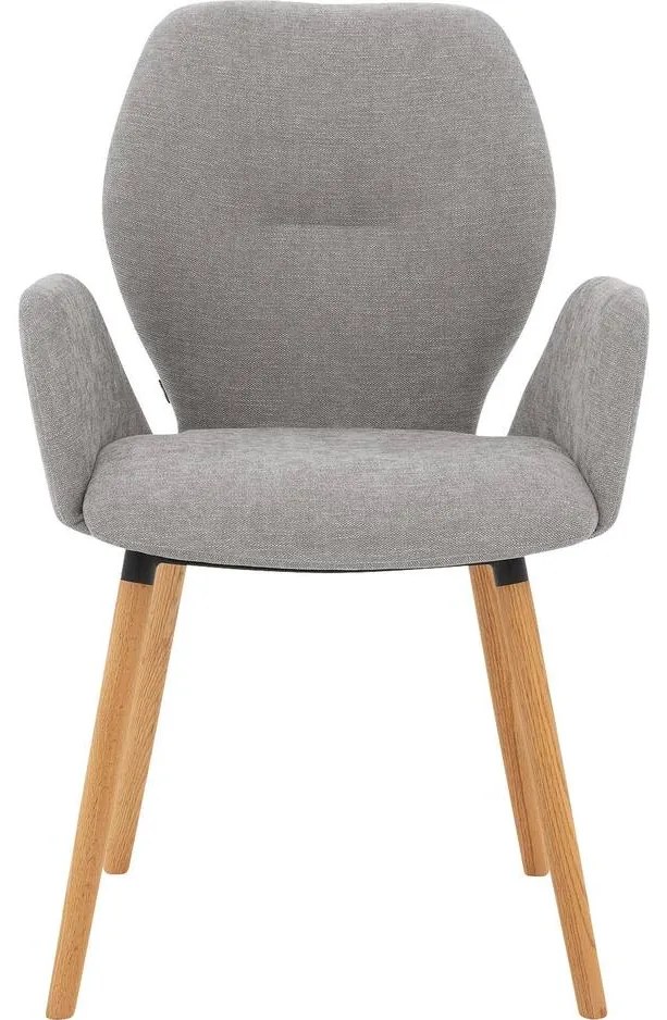 Goossens Eetkamerstoel Hera grijs stof met armleuning, modern design