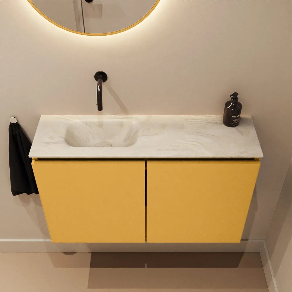 Mondiaz Ture DLux toiletmeubel 80cm ocher met wastafel ostra links zonder kraangat