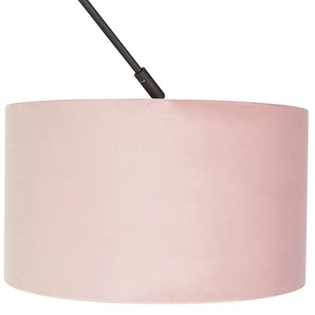 Stoffen Hanglamp zwart met velours kap oud roze met goud 35 cm - Blitz Klassiek / Antiek E27 cilinder / rond rond Binnenverlichting Lamp