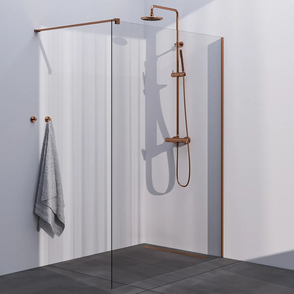 Brauer Copper Season inloopdouche helder glas 140x200 met muurprofiel koper geborsteld