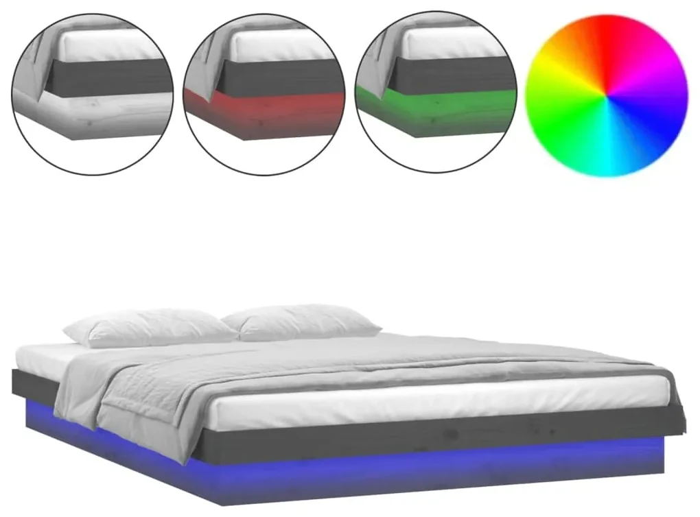 vidaXL Bedframe LED massief hout grijs 120x190 cm 4FT Small Double