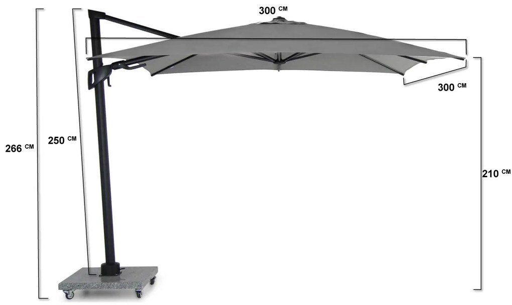 Santika Belize Deluxe parasol 300 cm x 300 cm antraciet frame/ mid grey