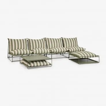 Tuinset Met 4-delige Modulaire Bank, Bijzettafel En Om Te Bouwen Poef Amaro Tapiocabeige - Diep Olijfgroen - Sklum