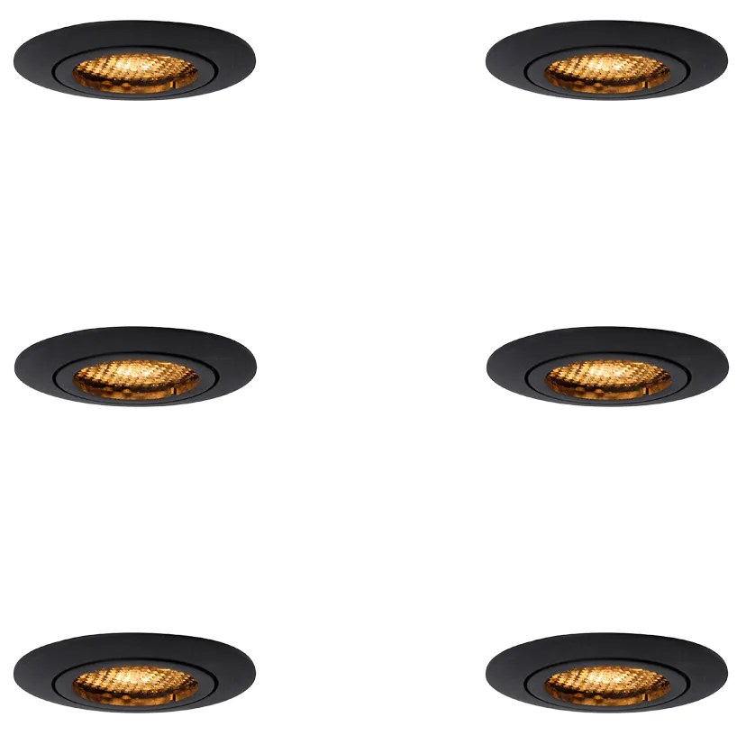 Set van 6 Inbouwspot zwart draai- en kantelbaar - Ude Honey GU10 Binnenverlichting Lamp