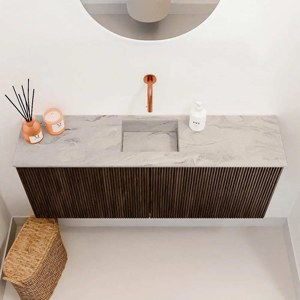Mondiaz Joya DLux 100cm toiletmeubel walnut met wastafel faye midden zonder kraangat glace