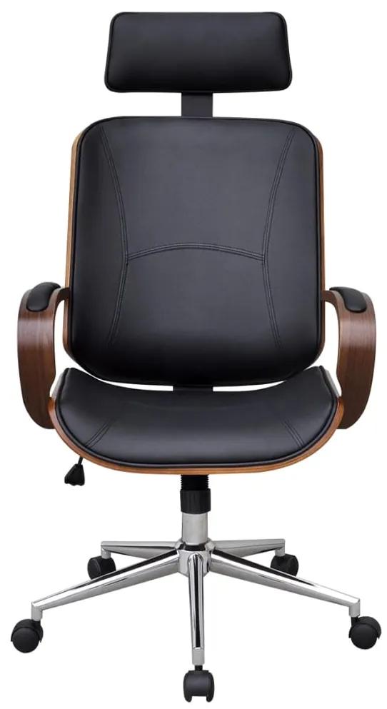 vidaXL Kantoorstoel draaibaar met hoofdsteun gebogen hout en kunstleer