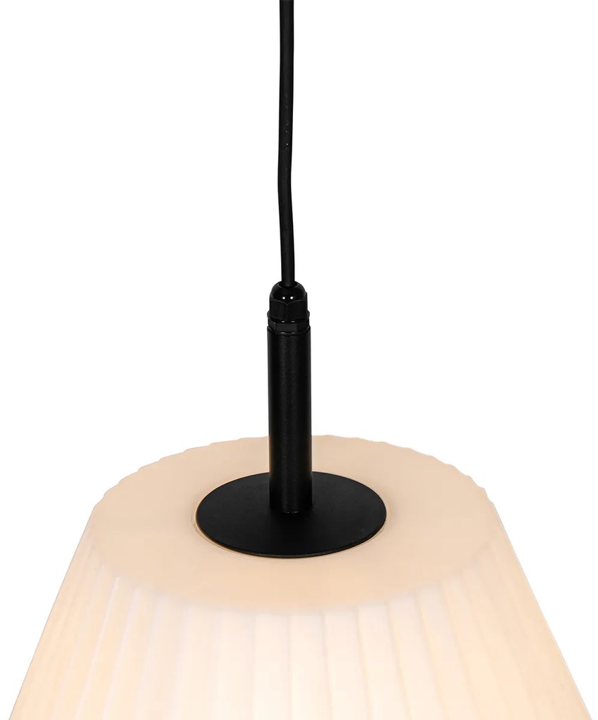 Moderne buiten hanglamp zwart met witte kap 32.9 cm IP44 - Robbert Modern E27 IP44 Buitenverlichting rond