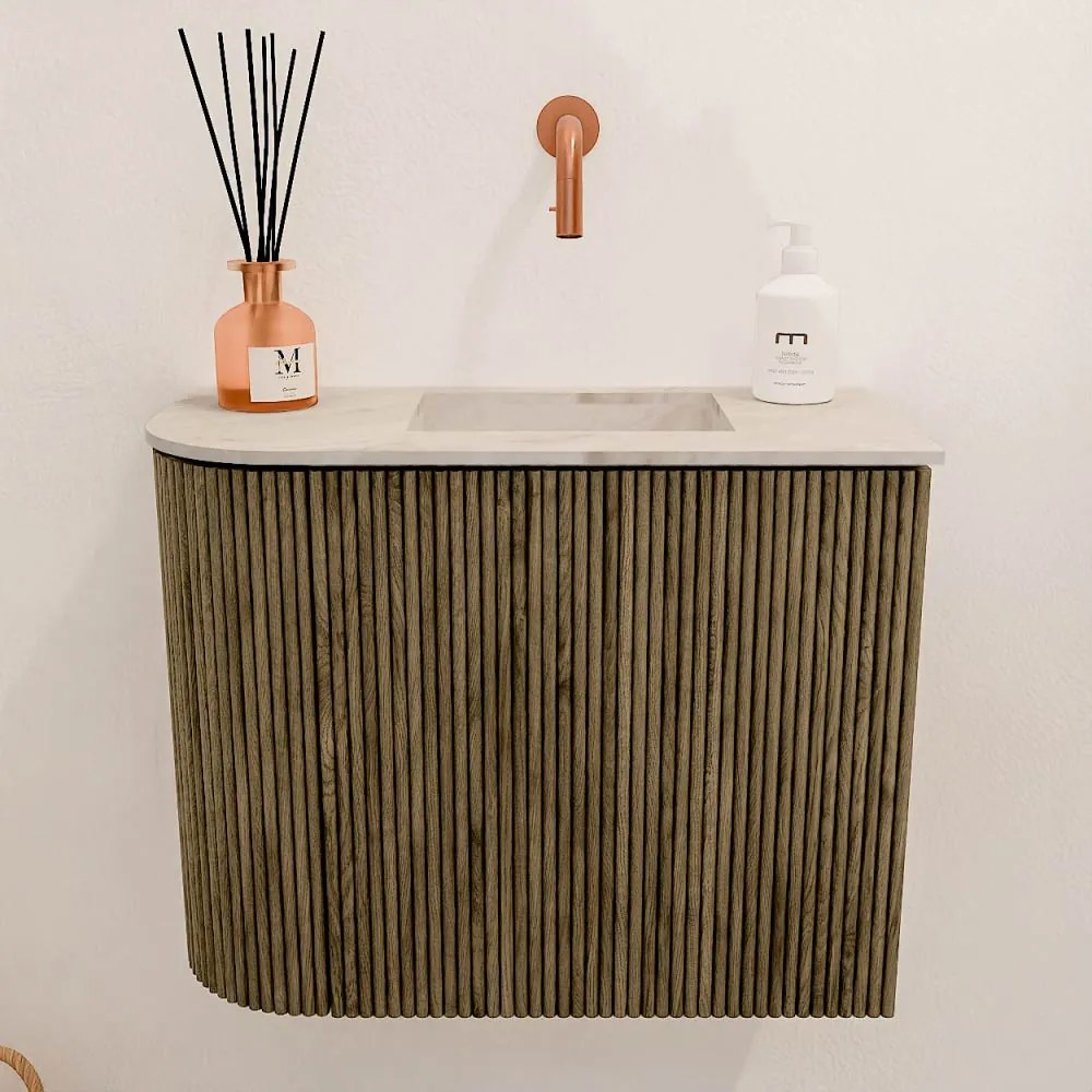 Mondiaz Joya DLux 50cm toiletmeubel ronding links dusk met wastafel faye rechts zonder kraangat frappe