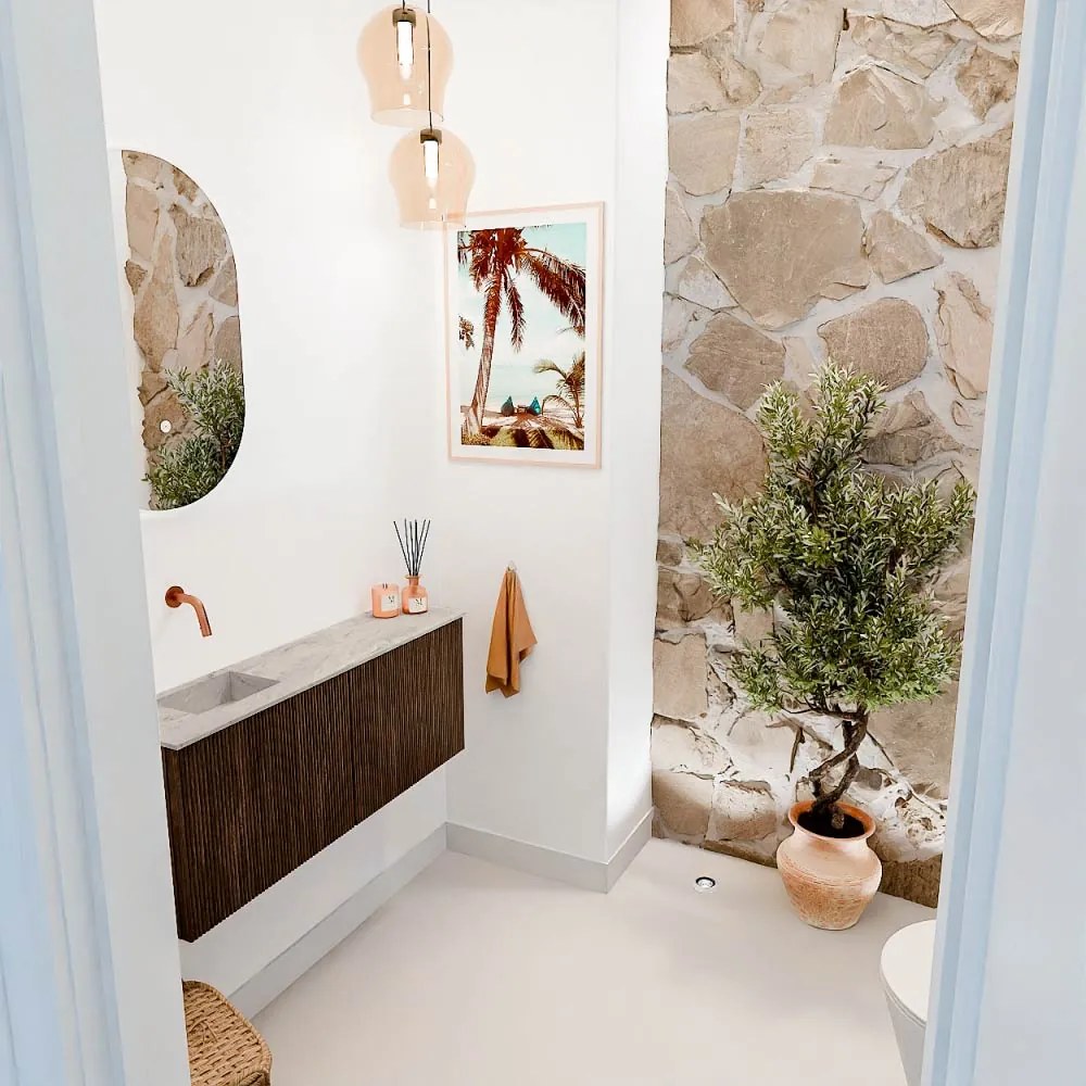 Mondiaz Joya DLux 100cm toiletmeubel walnut met wastafel faye links zonder kraangat glace