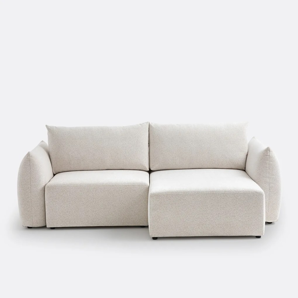 Ombouwbare hoekbank met koffer, in gemêleerde chenille stof, Edith