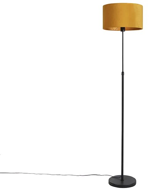Vloerlamp zwart met velours kap okergele met goud 35 cm - Parte Landelijk / Rustiek E27 cilinder / rond rond Binnenverlichting Lamp