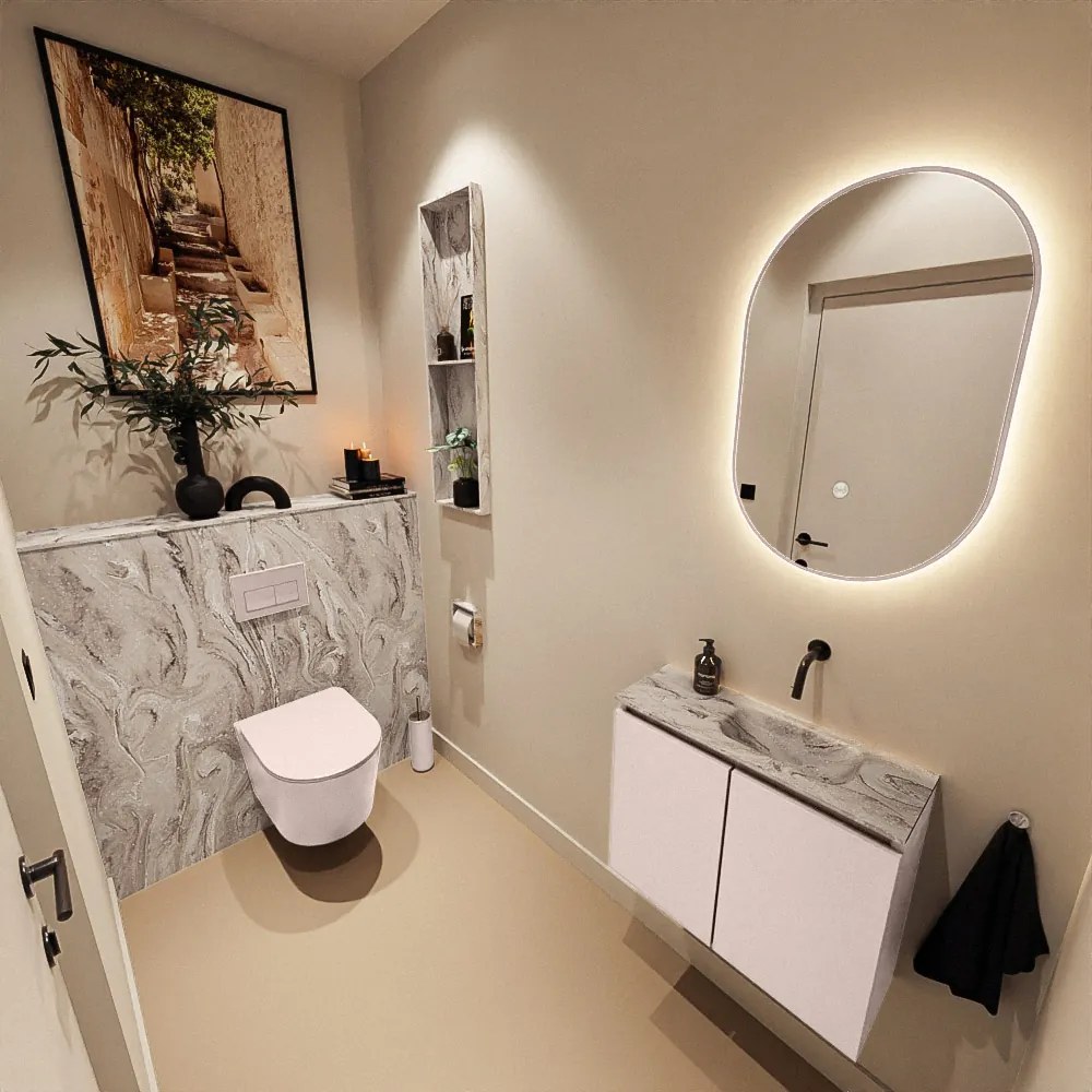 Mondiaz Ture DLux toiletmeubel 60cm rosee met wastafel glace rechts zonder kraangat