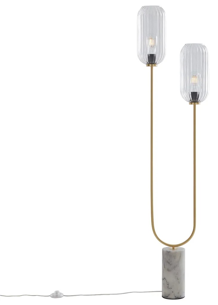 Art Deco vloerlamp messing met helder glas 2-lichts - Rid