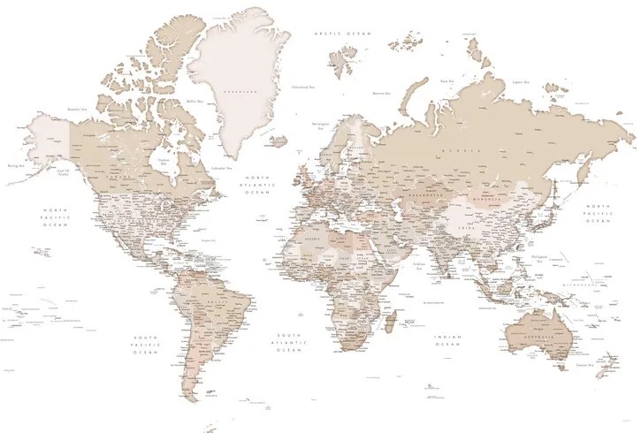 Kaart Beige detailed wold map, Louie, Blursbyai