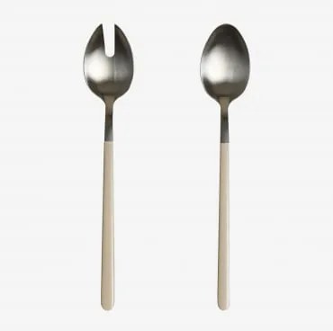 Set Van 2 Saladebestekken Van Roestvrij Staal Cressida Tapioca Beige - Sklum