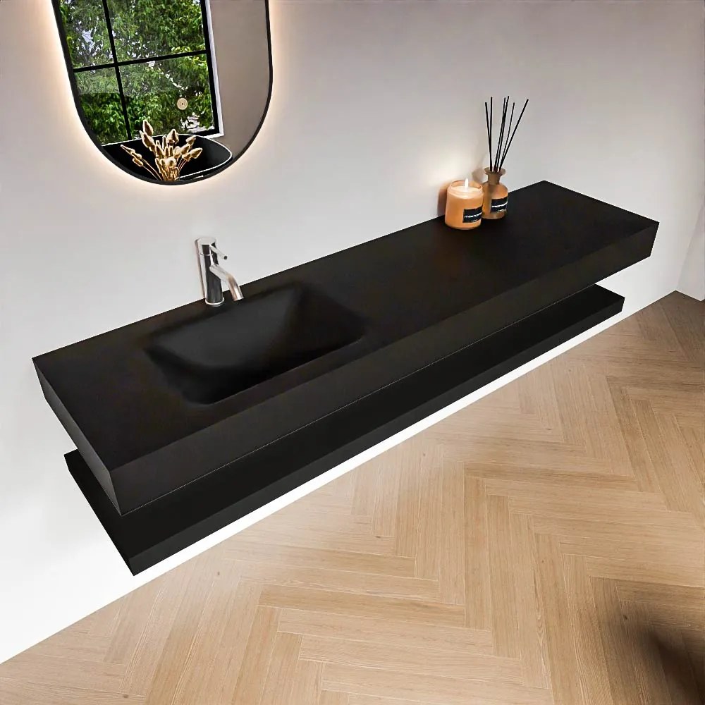 Zaro Alan badmeubel 180cm met planchet urban en vrijhangende wastafel cloud links 1 kraangat urban