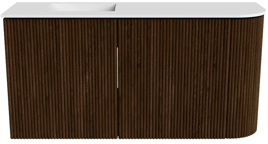 Mondiaz Joya 80cm toiletmeubel ronding rechts walnut met wastafel faye links zonder kraangat talc