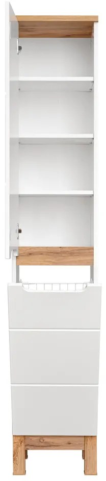 Comad Bali White 804 FSC hoge kast met wasmand 187x35cm eiken/wit