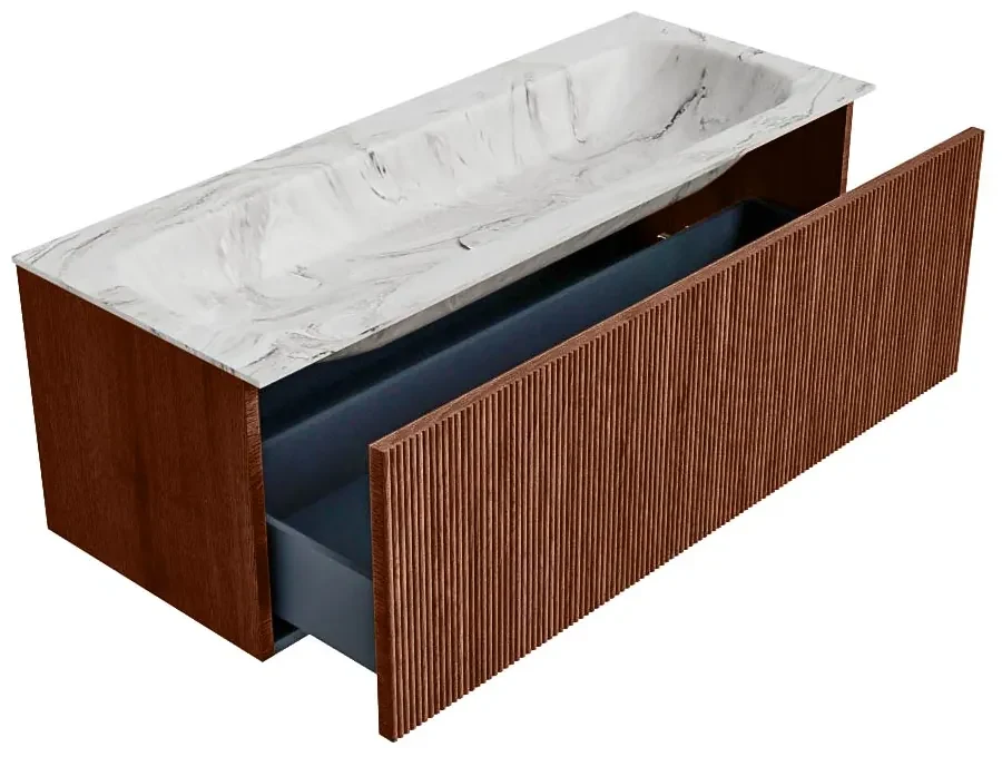 Mondiaz Kurve-dlux 120cm badmeubel ruby met 1 lade en wastafel big large midden 2 kraangaten glace