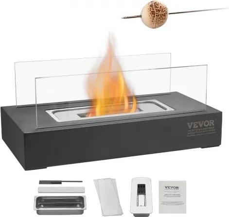 VEVOR vuurkorf, 35x18x14cm tafelmodel metalen haard, binnen- en buitendecoratie, vuurschaal voor ontsmettingsalcohol, marshmallowmaker met glas, voor terras en balkon met brandblusser, vierkant