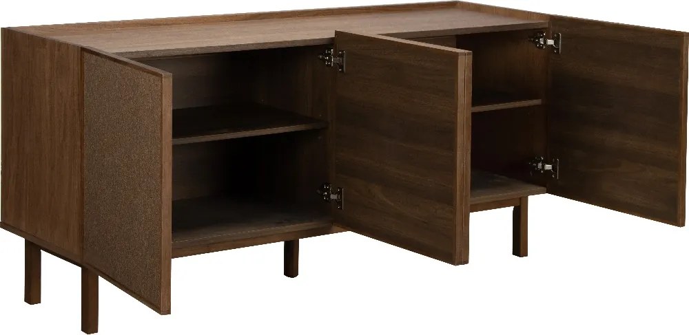 Walnoot Dressoir Met Stoffen Deuren 180 Cm - 180x40x60cm.