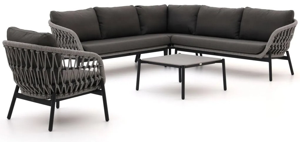+ 15% kassakorting | Hoek loungeset Bellagio  | 6 personen | Loungeset Grijs | Hoekbank Rope (touw) | 255x255cm | Kees Smit Tuinmeubelen