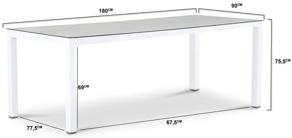 Dining Tuintafel rechthoekig 180 x 90 cm Aluminium Wit Margao