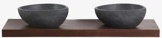 Dubbel Zwevend Badkamermeubelset 120x45 Cm In Venetiaans Teakhout 2 X Onregelmatige In Zwart Cement ↔︎40 Cm Fedro & Donker Teakhout - Sklum