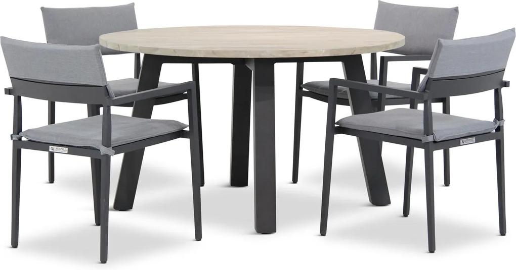 Lifestyle Dego/Derby rond 130 cm dining tuinset 5-delig stapelbaar