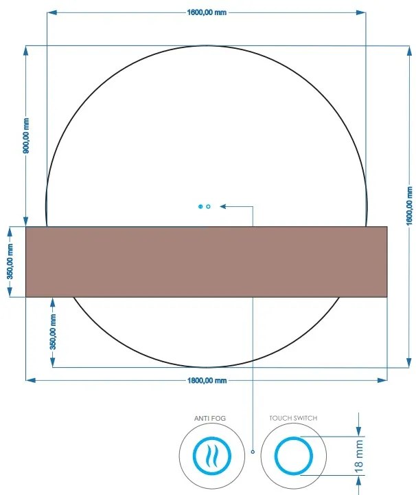 Gliss Design Lios tweedelige ronde spiegel 160cm voor badmeubel