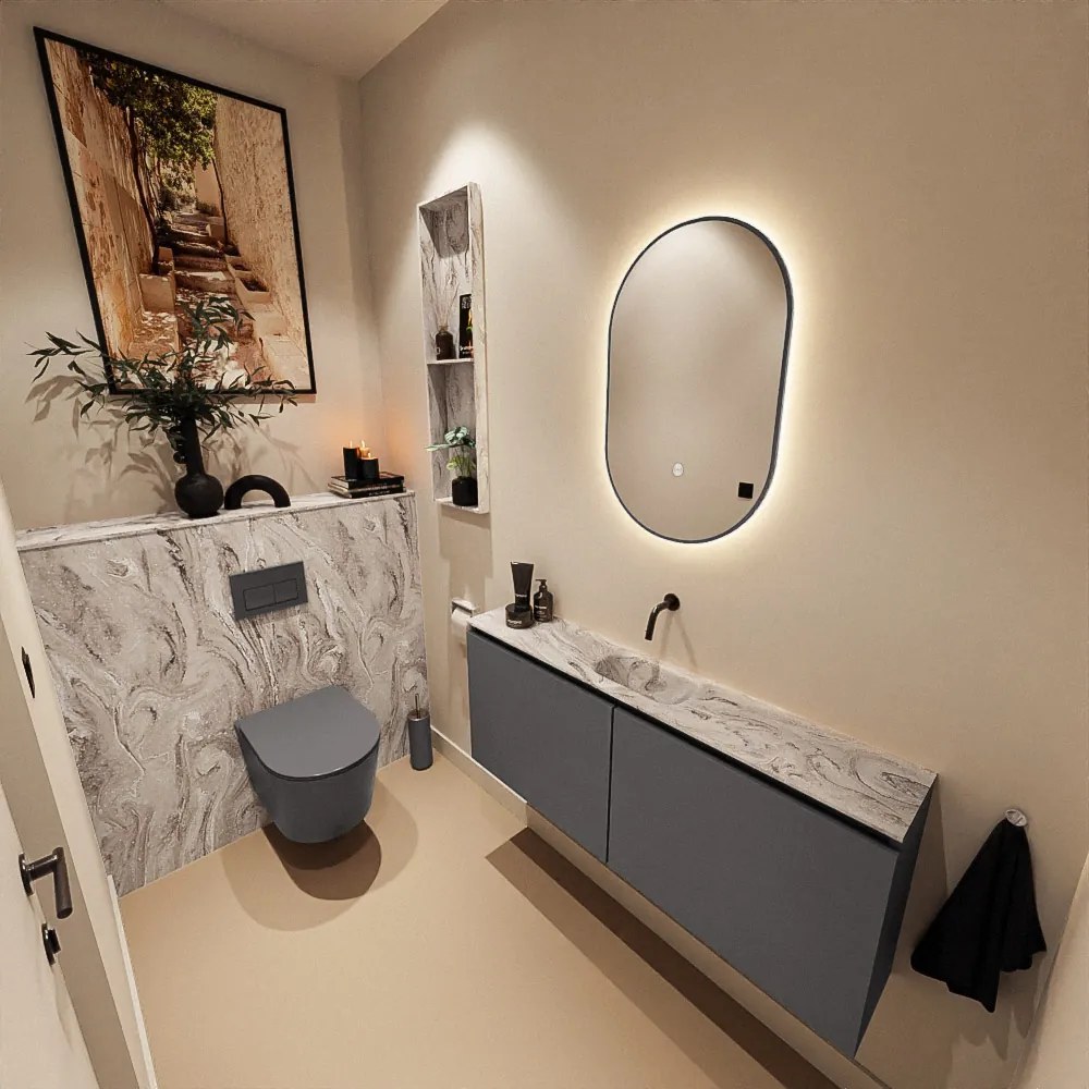 Mondiaz Ture DLux toiletmeubel 120cm dark grey met wastafel glace midden zonder kraangat