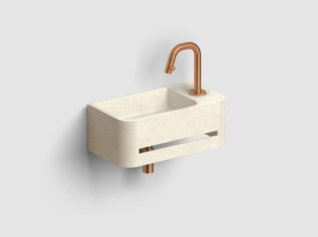 Clou InBe fontein met kraangat rechts, handdoekhouder en afvoerplug beige