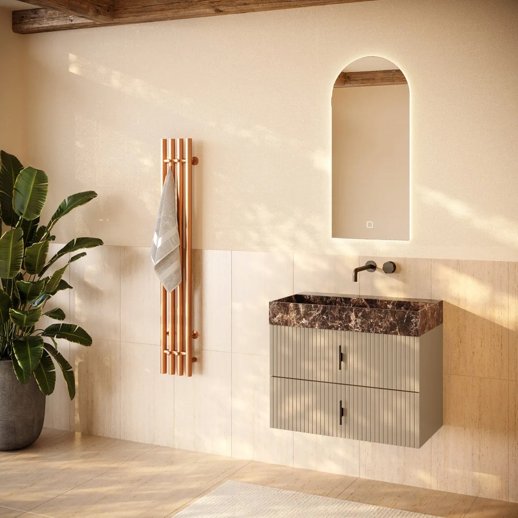 Muebles Murcia badmeubel ribbelfront 80cm macchiato met Dark Emperador wastafel zonder kraangat