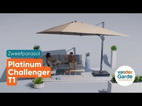 Platinum Challenger zweefparasol T1 Premium 4x3 m. - Champagne Sandstone - met ingraafvoet en hoes